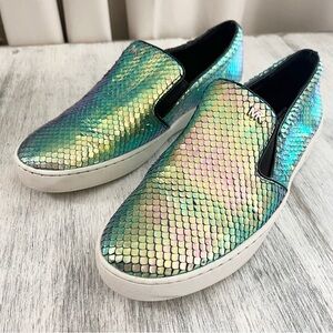 MICHAEL KORS Keaton Slip On Leather Sneakers Iridescent Rainbow Woman's 8.5M